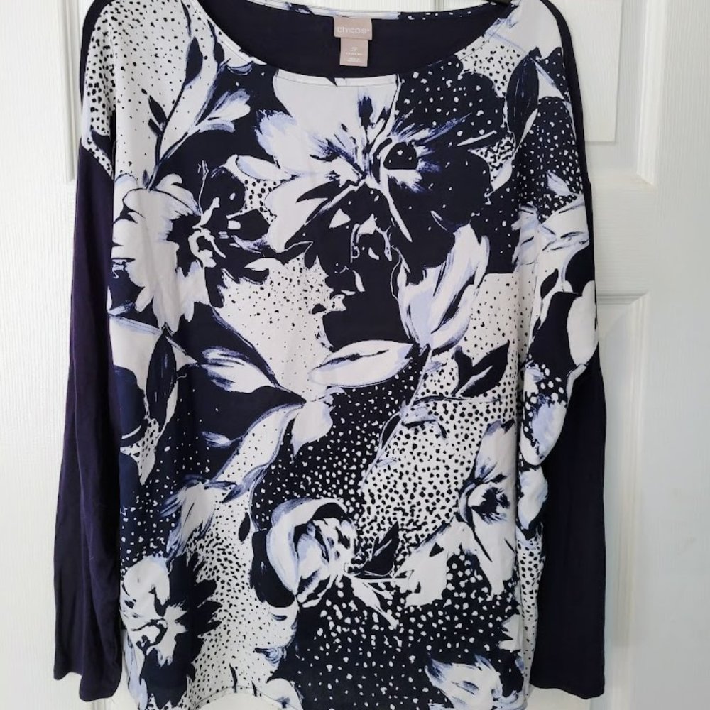Chico's navy floral L/S tunic Size 3P/XLP‎